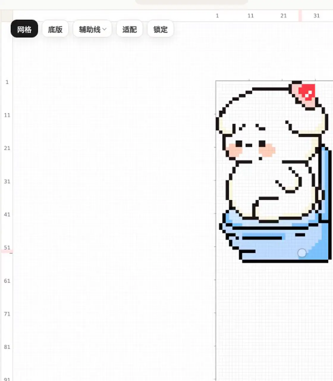 电脑编辑器：按住画布左上的「辅助线」，菜单弹出后移到「设置…」松开，辅助线设置出现在画布左侧
